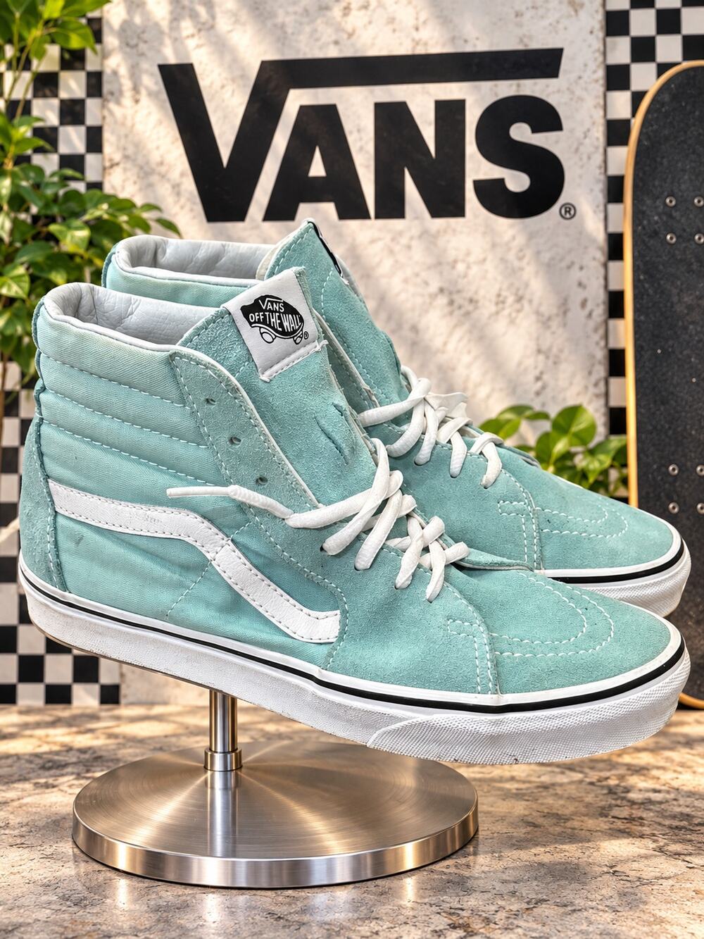 Vans Sk8-Hi Slim Mint Green Suede High Top Sneakers Women 8 Men 6.5